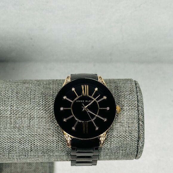 Anne Klein Accessories - Anne Klein Watch Womens Rhinestone Studded Case Black Gold Tone 36mm New Battery
